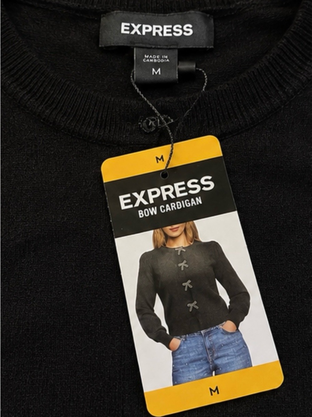 EXPRESS Women’s Beaded Bow Cardigan Elegant Understated Sophisticated Holiday - Picture 3 of 4